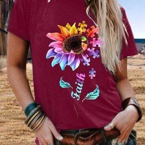 Faith Puzzle Casual Short Sleeve Women Tee, T-shirts, Lilicloth.com