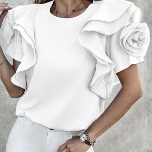 Rose Detail Ruffle Hem Top, Blouses & Shirts, ChicMe catalog