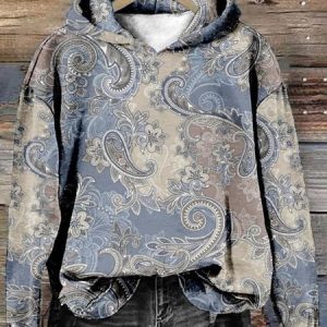 Women's Paisley Spring/Fall Long Sleeve Casual Daily Hoodie, JustFashionNow Sweatshirts & Hoodies, color:Gray Purple|size:4XL,
