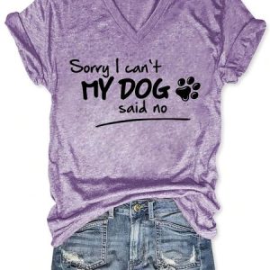 Women Dog Letter Printing Text Letters V Neck T-Shirt, T-shirts, Lilicloth.com
