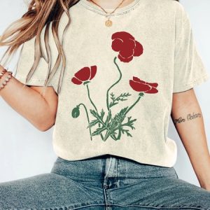 Poppy flower Vintage Distressed Shirt, T-shirts, Lilicloth.com