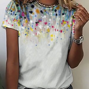 Casual Abstract Gradient Print Crew Neck T-Shirt, T-shirts, Lilicloth.com
