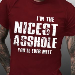 Men Funny Graphic I'm The Nicest Asshole You'll Ever Meet Cotton Loose T-Shirt, T-shirts, Lilicloth.com