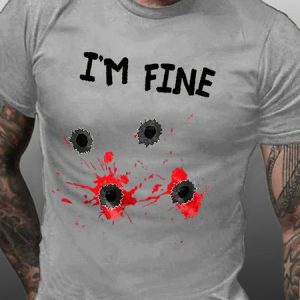 Men I'M Fine Funny Cotton Crew Neck Casual T-Shirt, T-shirts, Lilicloth.com