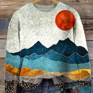 Casual Loose Landscape Painting Sweater, Sweaters, Lilicloth.com