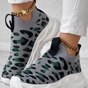 Leopard Pattern Round Toe Slip On Sneakers, Sneakers, ChicMe catalog