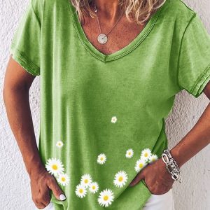 Flower Print Short Sleeve T-shirt, T-shirts, Lilicloth.com