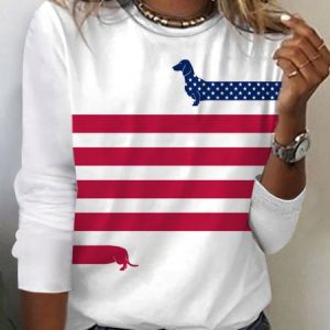 Women's Long Sleeve Tee T-shirt Spring/Fall Dog Printing Jersey Crew Neck Daily Going Out Vintage Top White, JustFashionNow T-Shirts, color:White|size:XXL,