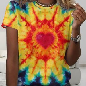 Casual colorful heart shape tie-dye T-shirt, T-shirts, Lilicloth.com