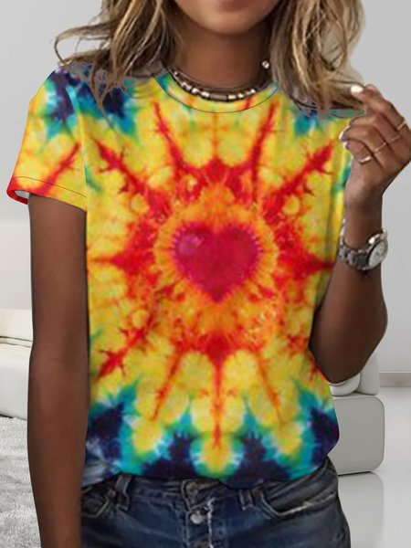 Casual colorful heart shape tie-dye T-shirt, T-shirts, Lilicloth.com