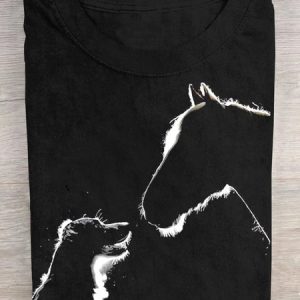 Cotton Casual Crew Neck Horse T-Shirt, T-shirts, Lilicloth.com
