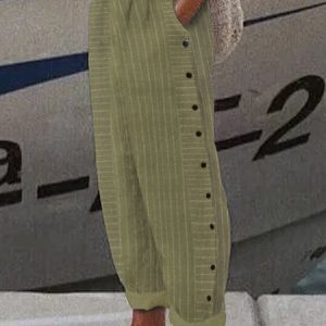Striped Casual Buttoned Pants, Pants, Lilicloth.com