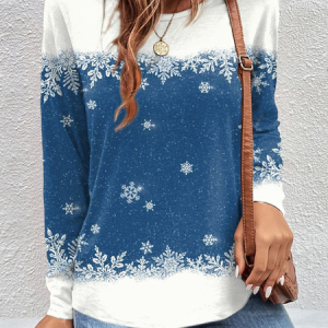 Women's Long Sleeve T-shirt Spring/Fall Blue Snowflake Jersey Crew Neck Daily Going Out Casual Top, Long sleeves, Lilicloth.com