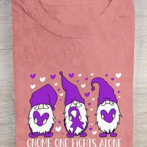 Alzheimer's Awareness Gnome One Fights Alone Cotton T-shirt, T-shirts, Lilicloth.com