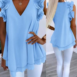 Ruffle Hem Ruched V-Neck Layered Tank Top, Tanks & Crop Tops, ChicMe catalog