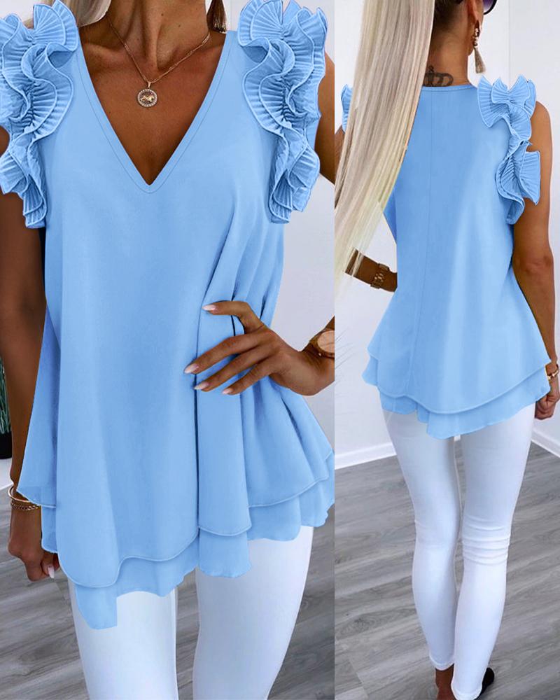 Ruffle Hem Ruched V-Neck Layered Tank Top, Tanks & Crop Tops, ChicMe catalog
