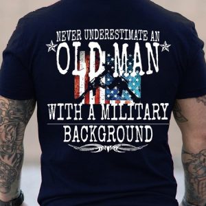 Veteran never underestimate an old man with a military background Cotton Short Sleeve Short Sleeve T-Shirt, T-shirts, Lilicloth.com