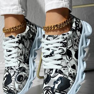 Cartoon Print Round Toe Lace-up Sneakers, Sneakers, ChicMe catalog