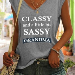 Classy And A Little Bit Sassy Grandma V-neck Tank Top, Tank Tops, Lilicloth.com