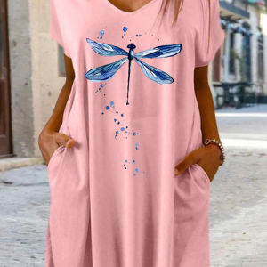 Women's Dragonfly V Neck Casual Dress, Dresses, Lilicloth.com