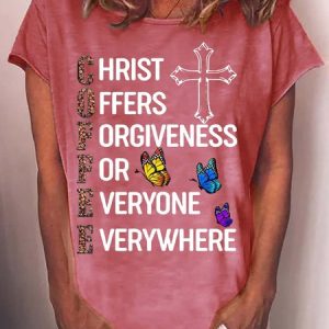 Women‘s Jesus God I Love Coffee Letter Casual T-Shirt, T-shirts, Lilicloth.com