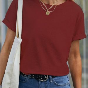 Casual Crew Neck Plain Short Sleeve T-Shirt, T-shirts, Lilicloth.com