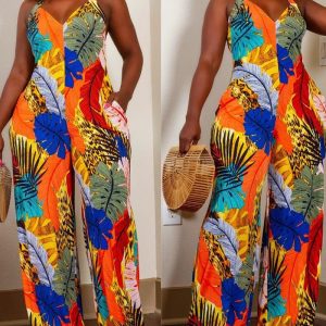 Tropical Print Halter Backless Wide Leg Jumpsuit, women Jumpsuits, ChicMe catalog
