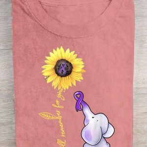 Elephant I Will Remember For You Sunflower Alzheimer Cotton T-shirt, T-shirts, Lilicloth.com