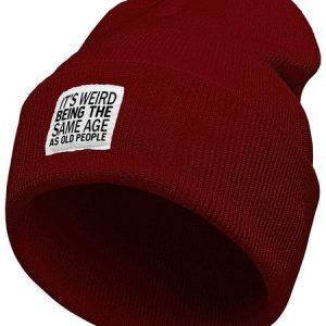 ItвЂ™s Weird Being The Same Age As Old People Funny Text Letters Beanie Hat, Hats, Lilicloth.com