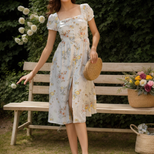 Women's Short Sleeve Summer Floral Cotton Dress Square Neck Daily Going Out Vintage Midi X-Line White, JustFashionNow Dresses, color:White|size:XL,