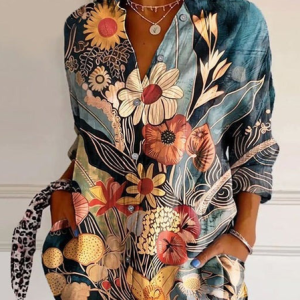 Women's Long Sleeve Shirt Spring/Fall Floral Shirt Collar Daily Going Out Casual Top, JustFashionNow Shirts, color:Multicolor|size:4XL,