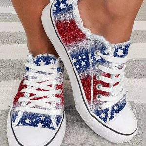 Independence Day Flag Print Ombre Raw Hem Sneakers, Sneakers, ChicMe catalog