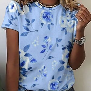 Casual Crew Neck Loosen Short Sleeve T-Shirt, T-shirts, Lilicloth.com