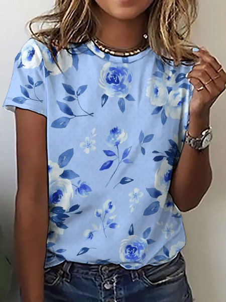 Casual Crew Neck Loosen Short Sleeve T-Shirt, T-shirts, Lilicloth.com