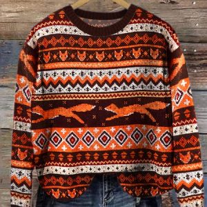 Simple Knitted Maple Leaf And Fox Sweater, Sweaters, Lilicloth.com