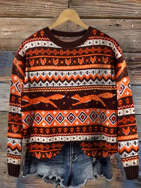 Simple Knitted Maple Leaf And Fox Sweater, Sweaters, Lilicloth.com