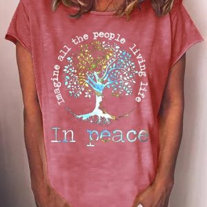 Womens Peace Letter Casual Short Sleeve T-Shirt, T-shirts, Lilicloth.com