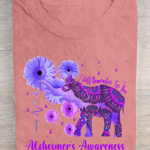 Alzheimer's Awareness Remember For You Ethnic Elephant Cotton T-Shirt, T-shirts, Lilicloth.com