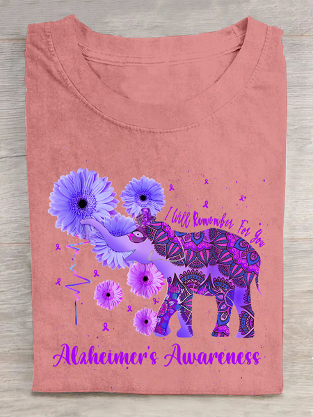 Alzheimer's Awareness Remember For You Ethnic Elephant Cotton T-Shirt, T-shirts, Lilicloth.com