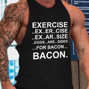 Exercise Bacon Funny Crew Neck Top, Tank Tops, Lilicloth.com