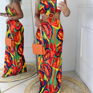 Multi-color Abstract Print Hollow Out Maxi Dress, women Maxi Dresses, ChicMe catalog