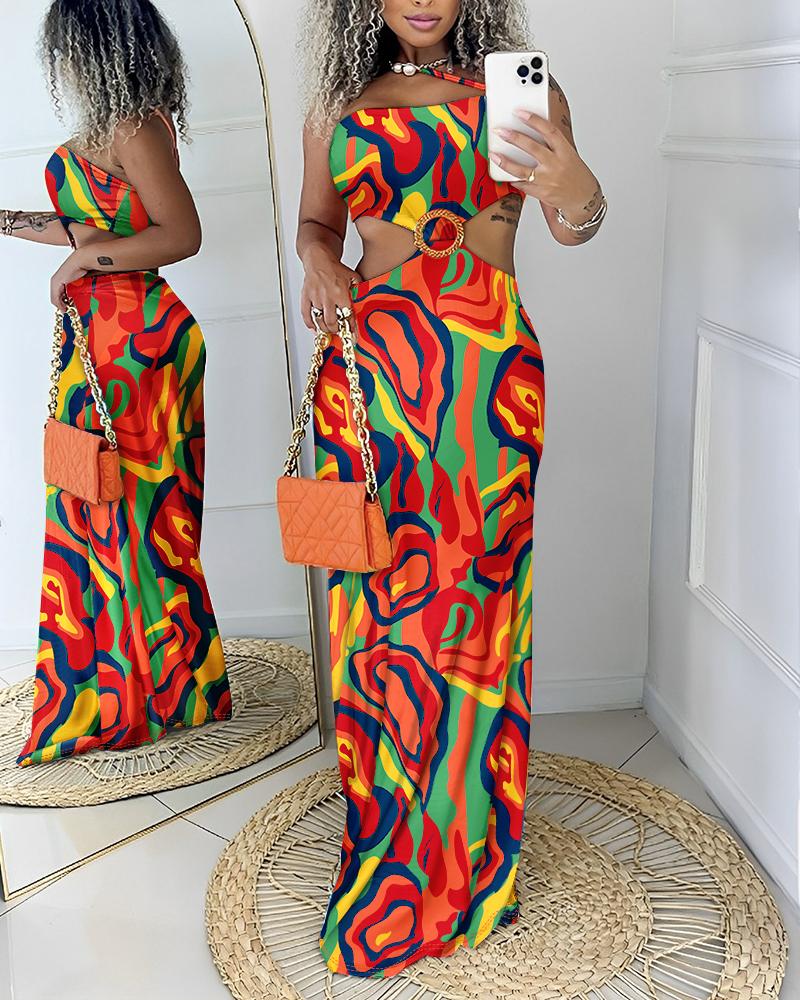 Multi-color Abstract Print Hollow Out Maxi Dress, Maxi Dresses, ChicMe catalog