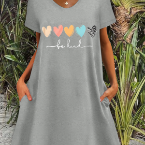Women's Be Kind Loose Text Letters Casual V Neck Dress, Dresses, Lilicloth.com