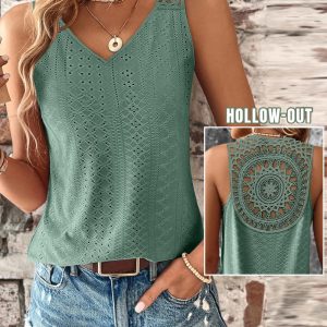 Eyelet Embroidery Hollow Out Tank Top, women Tanks & Crop Tops, ChicMe catalog