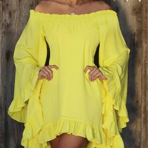 Bell Sleeve Ruffles Frill Hem Casual Dress, women Casual Dresses, ChicMe catalog