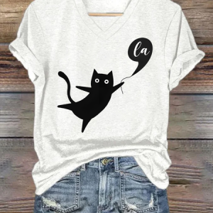 Comma la Childless Cat Lady Casual Crew Neck Loose Text Letters T-Shirt, T-shirts, Lilicloth.com