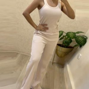 2 Pieces Outfit U-Neck Sleeveless Tank Top and Stretchy High Waist Straight Leg Pants Set Casual Ribbed Loungewear Set, women Two-piece Sets, ChicMe catalog