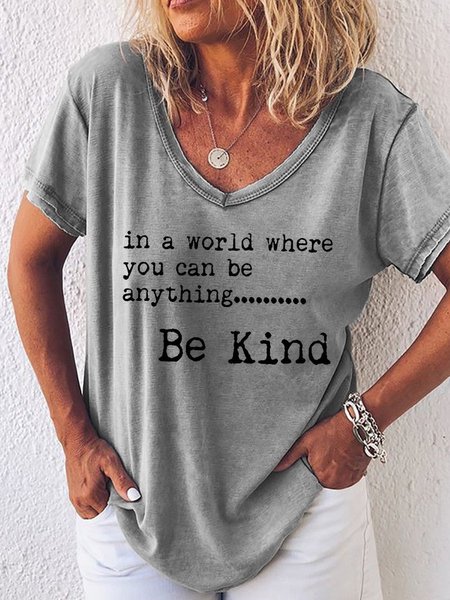 In A World Where You Can Be Anything Be Kind V Neck Tee, T-shirts, Lilicloth.com