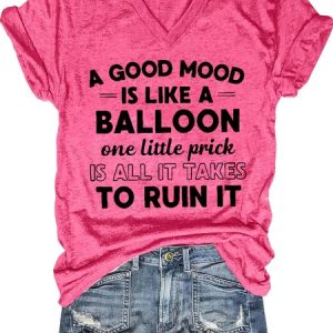 Funny A Good Mood Casual V Neck Short Sleeve T-Shirt, T-shirts, Lilicloth.com