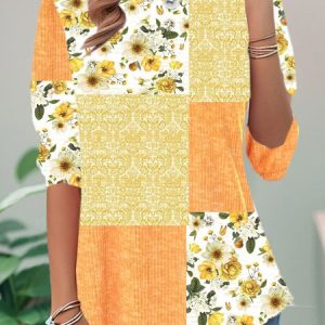 Women's Long Sleeve Tee T-shirt Spring/Fall Daisy Jersey Crew Neck Daily Going Out Casual Top, JustFashionNow T-Shirts, color:Yellow|size:XXL,